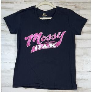 Mossy Oak T-shirt Size Med Women's Black/Pink Camouflage EUC